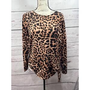 Belle By Kim Gravel Animal Print‎ Soft Pullover Top Sweatshirt Small Tan